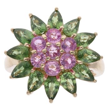 14ct Yellow Gold Pink Sapphire and Peridot Cluster Ring