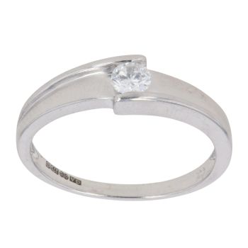 9ct White Gold Cubic Zirconia Solitaire Fancy Ring