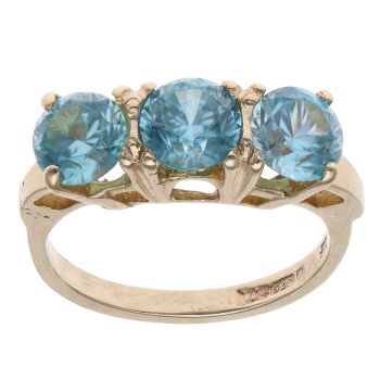 9ct Yellow Gold Blue Zircon Three Stone Ring