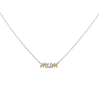 9ct Yellow Gold Cubic Zirconia 'Mum' Pendant and Chain 18"