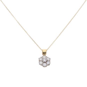 18ct Yellow Gold 1.00ct Brilliant Cut Diamond Cluster Pendant and Chain 18"