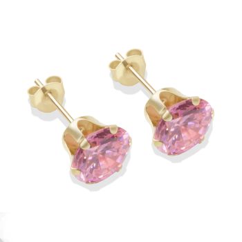 9ct Yellow Gold Pink Cubic Zirconia Stud Earrings 7mm