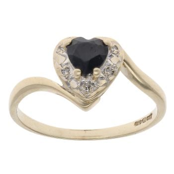 9ct Yellow Gold 0.06ct Diamond And Sapphire Heart Cluster Ring