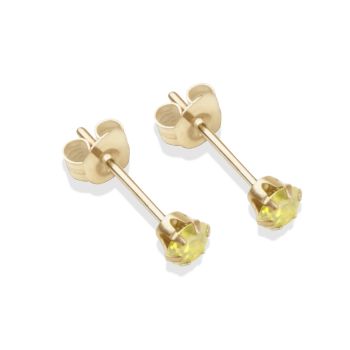 9ct Yellow Gold Light Peridot Cubic Zirconia Stud Earrings 3mm