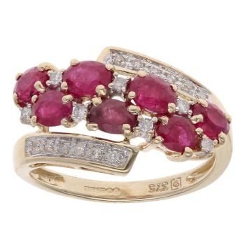 9ct Yellow Gold 0.20ct Diamond And Ruby Cluster Ring