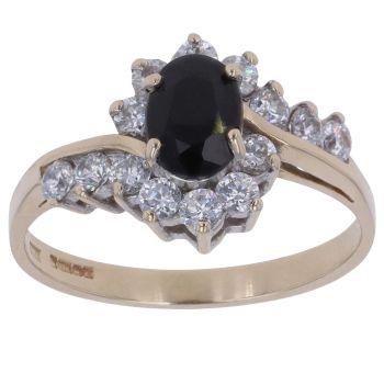 9ct Yellow Gold Sapphire and Cubic Zirconia Cluster Ring