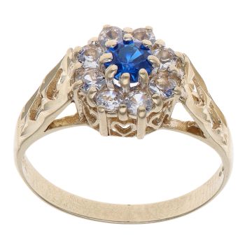 9ct Yellow Gold Cubic Zirconia and Blue Gemstone Cluster Ring