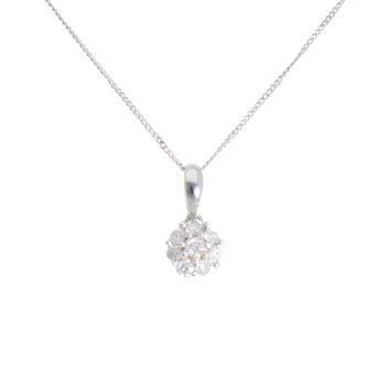 18ct White Gold 0.25ct Diamond Cluster Pendant And Chain 18"