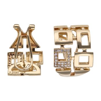 14ct Yellow Gold 0.15ct Diamond Square Fancy Earrings