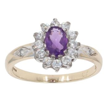 9ct Yellow Gold Amethyst And Cubic Zirconia Cluster Ring