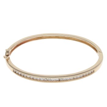 9ct Yellow Gold 1.00ct Brilliant Cut Diamond Hinged Bangle