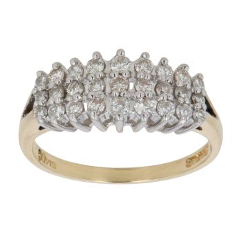 18ct Yellow Gold 0.50ct Diamond Three Row Cluster Ring