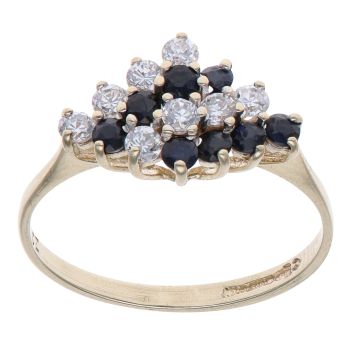 9ct Yellow Gold Cubic Zirconia and Sapphire Fancy Ring