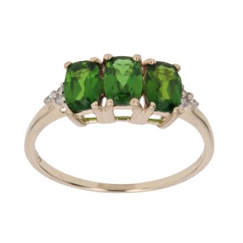 9ct Yellow Gold Cubic Zirconia and Diopside Three Stone Ring