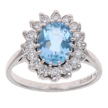 Platinum 0.35ct Brilliant Cut Diamond and Aquamarine Cluster Ring