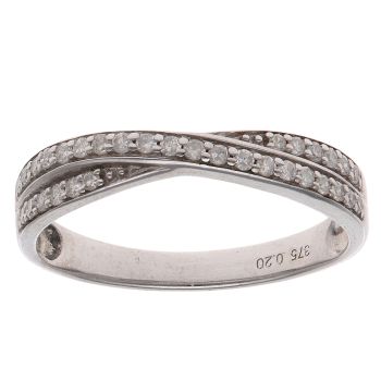 9ct White Gold 0.20ct Brillant Cut Diamond Crossover Ring