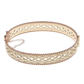 9ct Yellow Gold Celtic Hinged Bangle with Safety Chain
