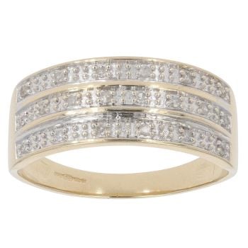 9ct Yellow Gold 0.10ct Diamond Three Row Ring
