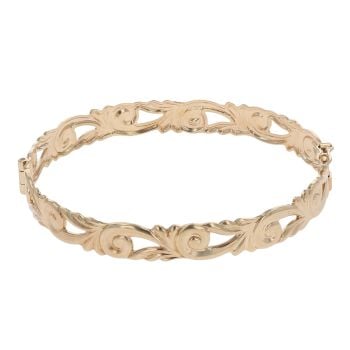 9ct Yellow Gold Filigree Patterned Hinged Bangle