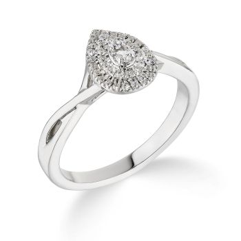 9ct White Gold 0.20ct Natural Diamond Double Halo Pear Twist B And Ring