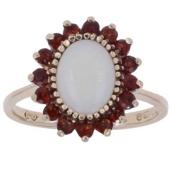 9ct Yellow Gold Garnet and Opal Cluster Ring