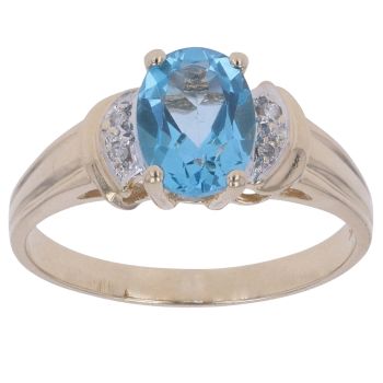 9ct Yellow Gold 0.05ct Diamond and Blue Topaz Ring