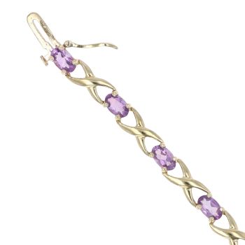 9ct Yellow Gold Amethyst Crossover Bracelet 7"