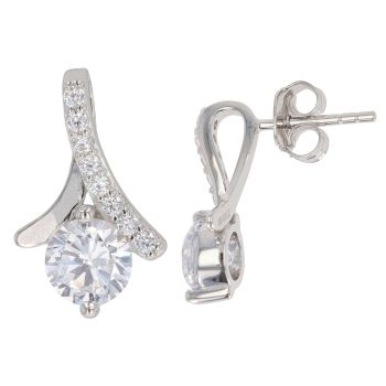 Silver Cubic Zirconia Twisted Ribbon Stud Earrings By Icesia