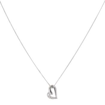 9ct White Gold 0.05ct Diamond Heart Pendant and Chain 16"