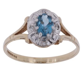 9ct Yellow Gold 0.05ct Brilliant Cut Diamond and Blue Topaz Cluster Ring