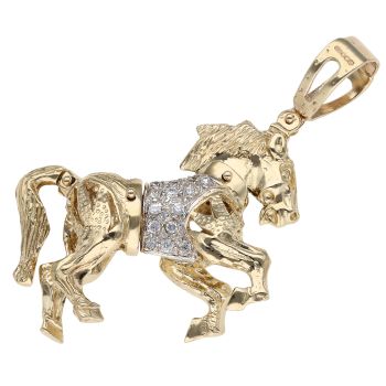 9ct Yellow Gold Cubic Zirconia Horse Pendant