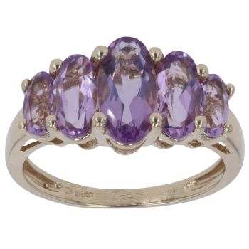 9ct Yellow Gold Amethyst Five Stone Ring