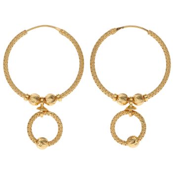 22ct Yellow Gold Satelite Drop Hoop Earrings
