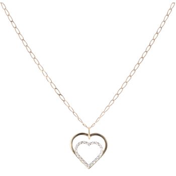 9ct Yellow and White Gold Patterned Heart Pendant and Chain 18"