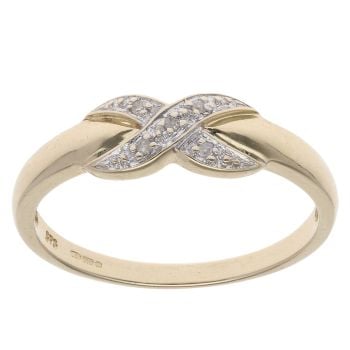 9ct Yellow and White Gold 0.05ct Diamond Crossover Ring
