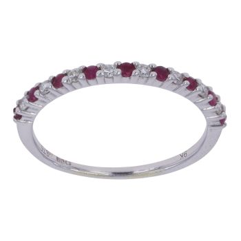 9ct White Gold 0.10ct Brilliant Cut Diamond and Ruby Half Eternity Ring