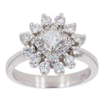 18ct White Gold 1.00ct Diamond Princess Cut Cluster Ring