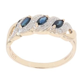 9ct Yellow And White Gold 0.10ct Diamond And Sapphire Ring