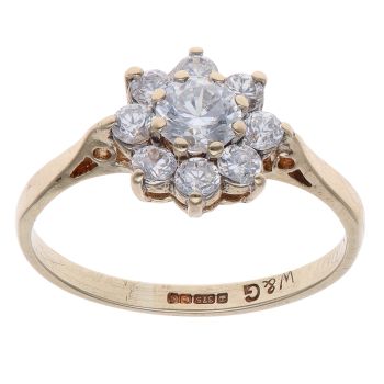 9ct Yellow Gold Cubic Zirconia Flower Cluster Ring