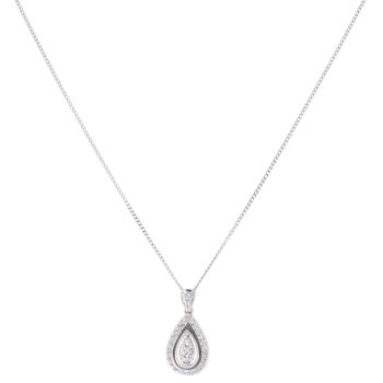 9ct White Gold 0.30ct Brilliant Cut Diamond Cluster Pendant and Chain 18"