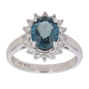 18ct White Gold 0.41ct Brilliant Cut Diamond and Sapphire Cluster Ring