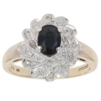 9ct Yellow Gold 0.10ct Diamond and Sapphire Cluster Ring