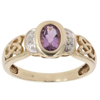 9ct Yellow Gold 0.02ct Diamond And Amethyst Ring