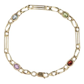 9ct Yellow Gold Peridot, Aquamarine and Amethyst Bracelet 7.5"