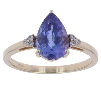 9ct Yellow Gold Tanzanite and Cubic Zirconia Single Stone Ring