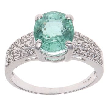 18ct White Gold 0.05ct Diamond and Green Tourmaline Ring
