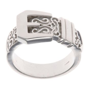 Silver Patterned Buckle Ring