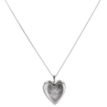 Silver Cubic Zirconia Heart Locket Pendant and Chain 18"