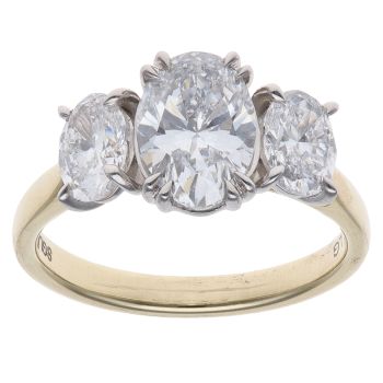 9ct Yellow Gold 2.50ct Oval Cut Lab Grown Diamond Trilogy Ring