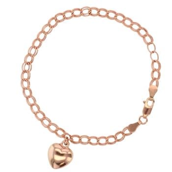 9ct Rose Gold Heart Charm Bracelet 7.5"